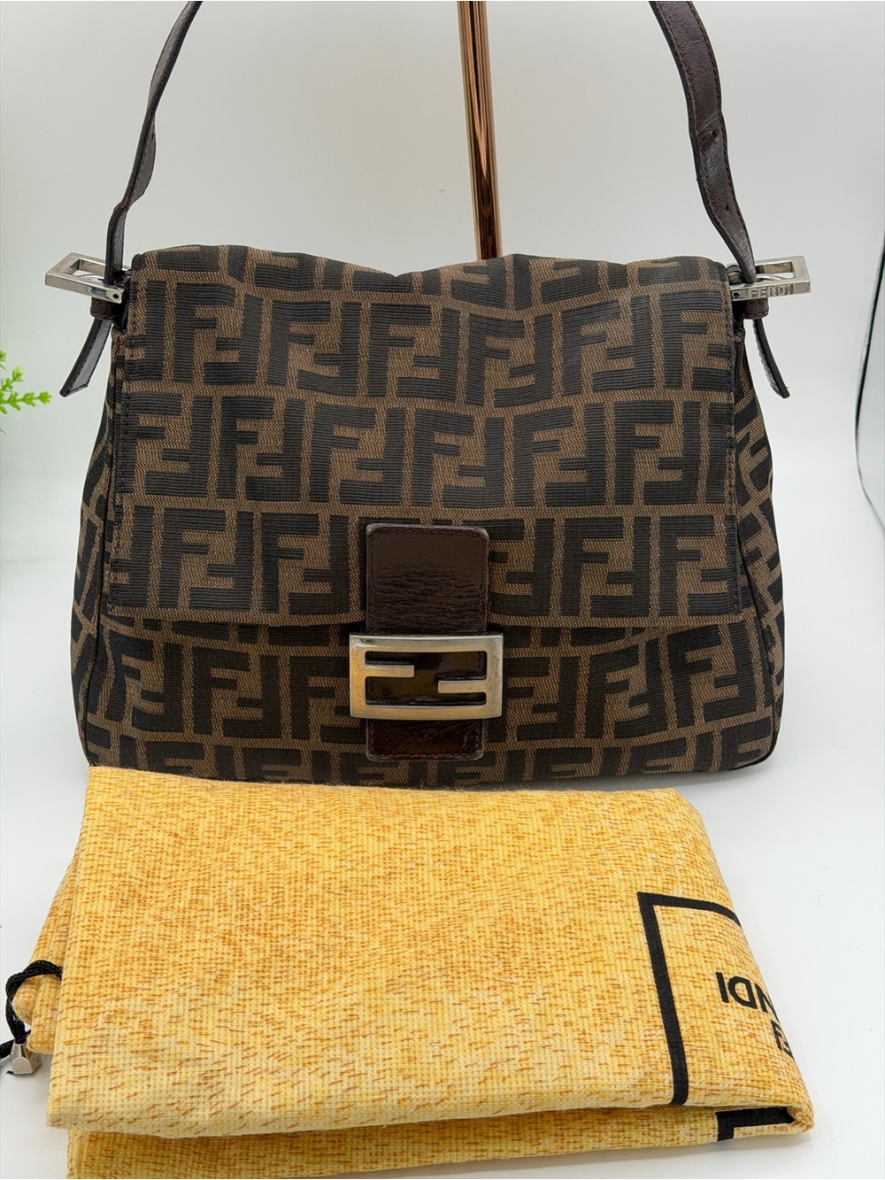 Fendi Brown Mamma Zucca Canvas Baguette Shoulder Bag